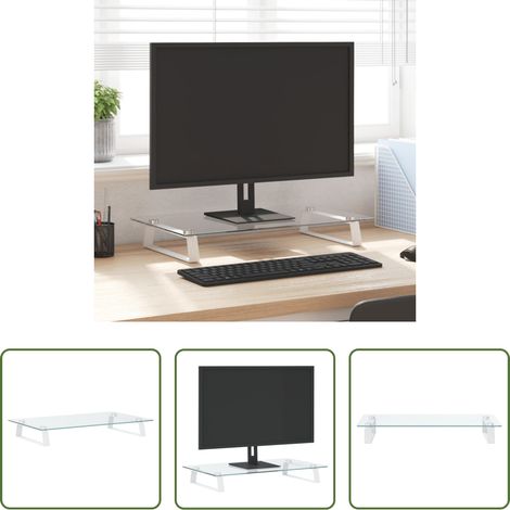 Moniteur ergonomique - Support de moniteur blanc 60x35x8 cm verre trempé et métal (1/5)