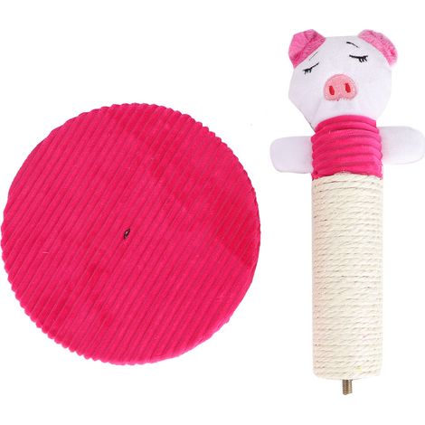 Arbre à chat Cochon Blanc en sisal naturel et peluche, grattoir durable 24x19cm pour félin (1/5)