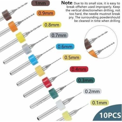 57 Pièces mini perceuse de précision pin foret fraise mini foret modelisme foret bois precision pin vise Outils perceuse à main Foret Fraise Twist 0.3-3mm, PCB de 0.1mm-1mm (1/4)