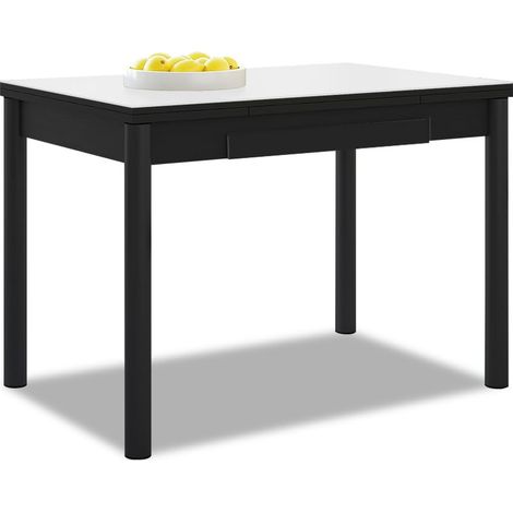 Table de Cuisine Extensible - Structure Noire avec Couvercle - Couleur Blanche - Idéale pour Les Petits espaces - Dimensions : 90 x 50 cm - Extensible : 140 x 50 cm (1/5)