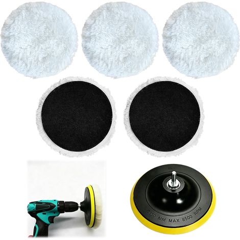 Lot de 5 tampons de polissage 150 mm en laine d'agneau - Disques de polissage - Embout de polissage de voiture - Peau d'agneau - Meuleuse d'angle - Pour voiture, phares de voiture, sols en liège (1/5)