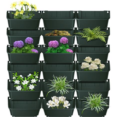 Jardinière verticale Pot de plantation mural avec Système D'irrigation Automatique 18 pièces pot de fleurs à Suspendue pour Cour,Jardin,Balcon (Vert foncé) (1/5)