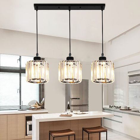 NICOLA Modern light fixture, small crystal chandelier, round chandelier, crystal shade, three-headed shade, black, bulb not included, 220V, E27