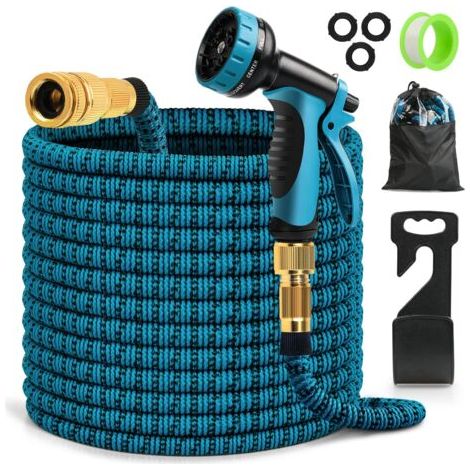 Tuyau d'arrosage extensible, flexible avec buse de pulvérisation 10 fonctions, tuyau d'arrosage rétractable pour lavage de voiture avec connecteur en laiton massif, 15 mètres (1/5)