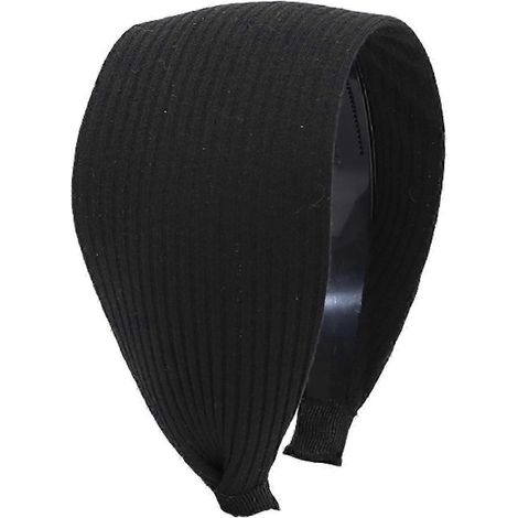 Bandeau à cheveux pour femme, couleur unie, élastique, large, style coréen, en tissu.-Black (1/5)