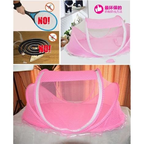 Moustiquaire Pliable Bébé portable avec Coussin et oreiller rose Voyage en plage vite lit tente simple pour petit (1/3)