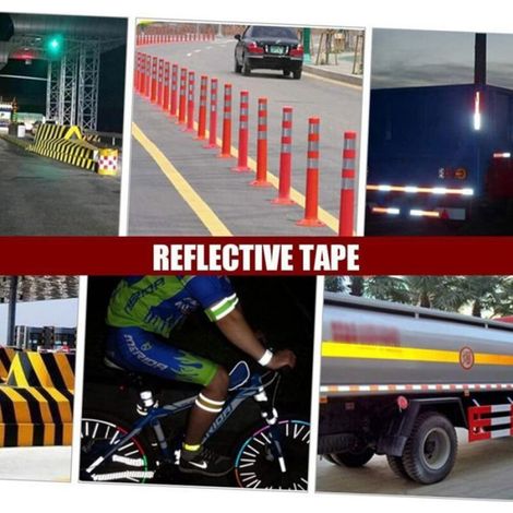 Bande Réfléchissante Autocollante - Rouge Blanc - 3 M - Haute Visibilité Jour Nuit - Résistante Intempéries - Pour Véhicules Et Signalisation (1/4)