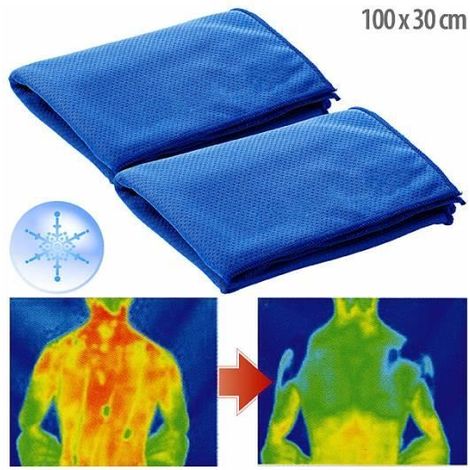 Serviettes rafraîchissantes - PEARL - Lot de 2 - Bleu - 100 x 30 cm - Lavable - Anti-UV (1/4)