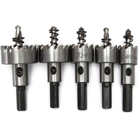 HSS-Kobaltstahl-Lochsägen-Bohrer-Set. 5 Bohrer: 16 + 18,5 + 20 + 25 + 30 mm HSS-Kobalt, M35, HRC 64–66, 9,5 mm Schaft (1/5)