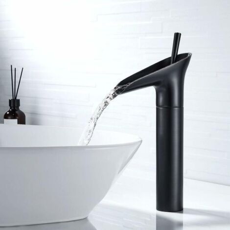 Robinet de lavabo vintage noir à poignée unique – Laiton de haute qualité – Finition bronze poli à l'huile – Bec cascade silencieux (1/5)