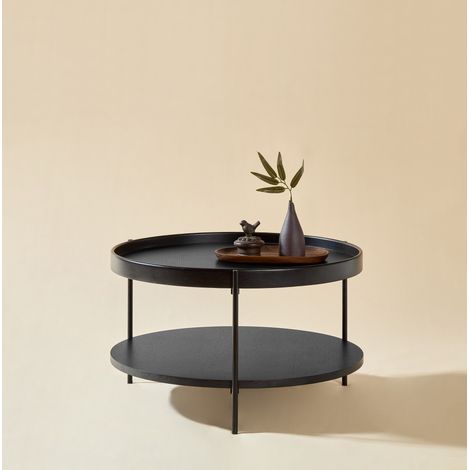 Tavolino basso rotondo 69 x 69 x 38 cm nero a 2 livelli, MDF e metallo, montaggio semplice MEUBLIV (1/5)