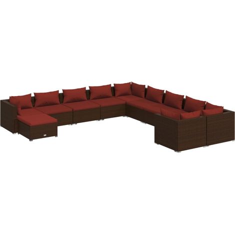 Maison Exclusive - Set Divani da Giardino 11 pz con Cuscini in Polyrattan Marrone (1/5)