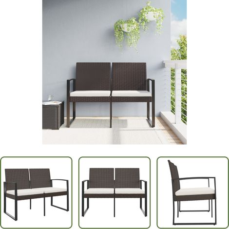 vidaXL Bank - Gartenbank 2-Sitzer mit Kissen Braun PP-Rattan (1/5)