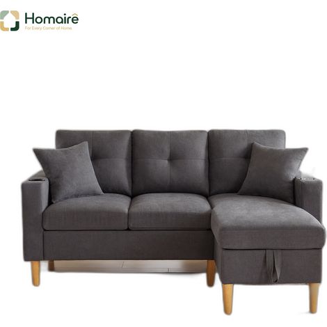 Canapé en tissu gris avec rangement 175 x 129 x 90 cm HOMAIRE (1/5)
