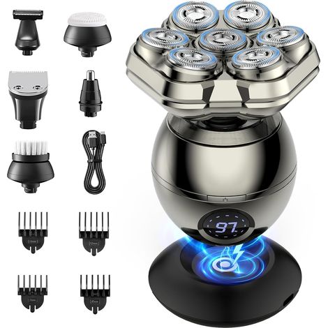 1 Rasoir Électrique 7D, Tête Magnétique Amovible, Étanche IPX7, Humide Sec, Écran LED, Coffret 6 en 1 pour Homme (1/5)