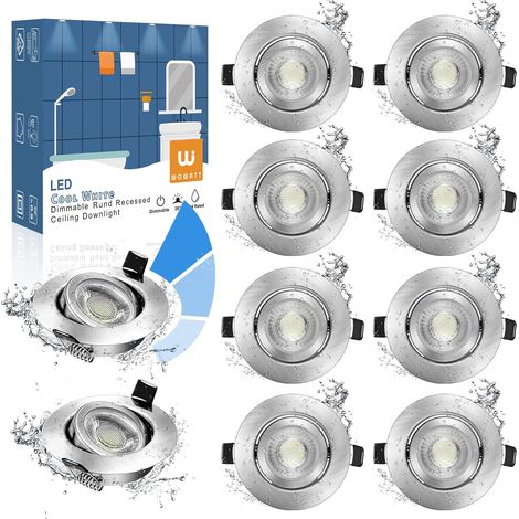 10× IP44 Spot Encastrable Blanc Salle de Bain Dimmable 7W Equi. 70W Ampoule Halogène Blanc Chaud 2800k Spot Encastré Extra Plat 28mm Plafonnier Encastrable Orientable 220V 700LM Éclairage Rond
