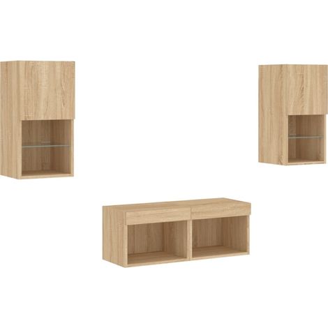 Mobile TV multimediale mensola TV credenza TV sala da pranzo soggiorno camera da letto montaggio a parete x 4 pezzi con luci LED rovere sonoma marrone 020028224