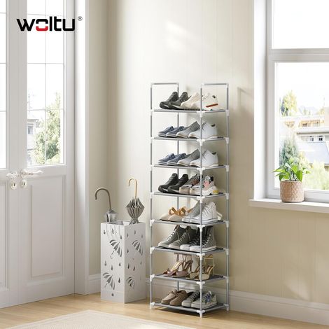 WOLTU Zapatero de 8 niveles con estructura metálica estable, 41 x 28 x 140 cm, color gris