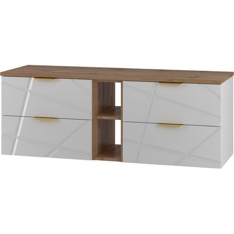 Mueble bajo lavabo 140cm 2 compartimientos encimera Aurora Blanco y Madera (1/4)