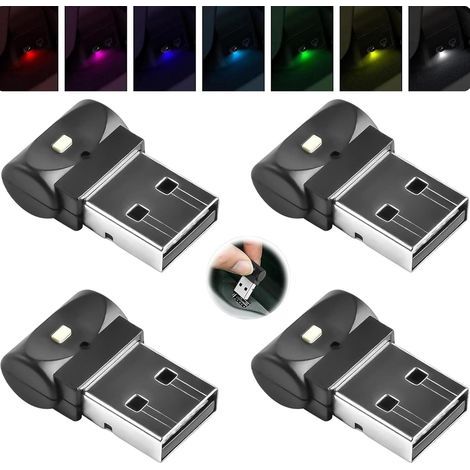 4 Pcs USB LED LumièRe D'Ambiance IntéRieure De Voiture, Mini Veilleuse LED Portable [7 Couleurs RéGlables], Kit D'éClairage D'Ambiance De Coffre D'Interface USB Enfichable (1/5)
