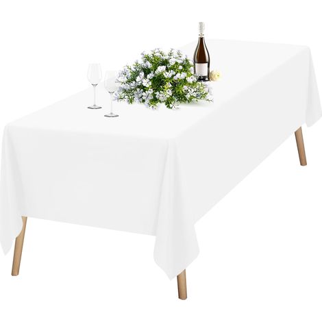 1 Nappe Rectangulaire, Polyester 180g/m², Blanc 153x260cm, Lavable, Pour Mariage Fête Restaurant (1/5)