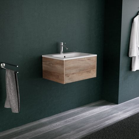 Inda - Mobile bagno 60 cm Rovere naturale con 1 cassetto e lavabo (1/5)