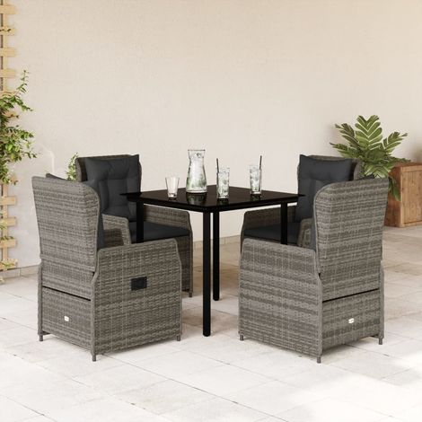 Ensemble repas de jardin 5 pièces en résine tressée, chaises grises, table noire et coussins - PANGIVO (1/5)