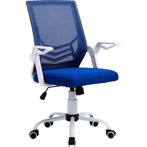 Chaise de bureau ergonomique pivotante, hauteur réglable, accoudoirs rabattables, bleu 62.5x55x94-104cm
