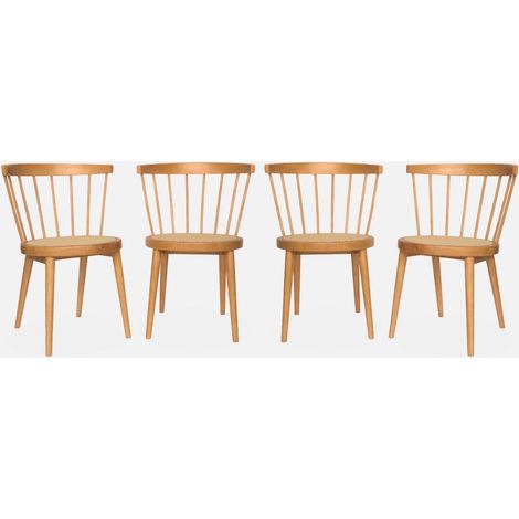 Set di 4 sedie in legno e paglia