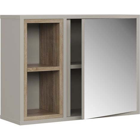 Spiegelschrank Elnor, Greige/Eiche, mit 2 offenen Fächern & 1 Tür, Vicco