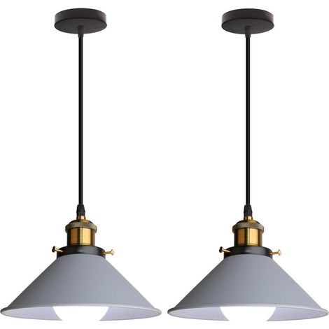 (2PCS) Lampe À Suspension Rétro Lustre Vintage Gris Ø22CM Plafonnier Industriel Lampes Suspendues Modernes Pour Restaurant Cuisine Café E27 (1/5)
