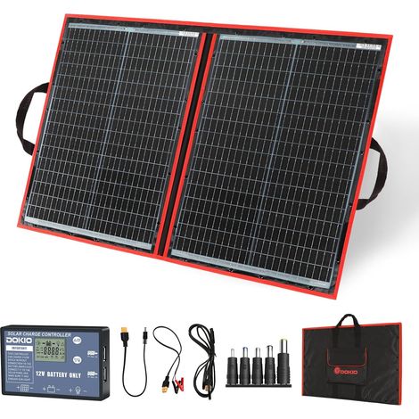 Kit Panneau Solaire 100W 18V Pliable Portable Monocristallin Avec régulateur de charge solaire (2 ports USB) pour batteries 12V, camping-car, bateau (1/5)