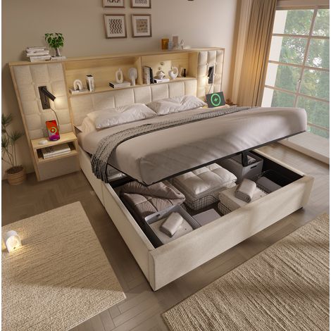 Polsterbett 160x200 mit Stauraum USB Type-C Beige OKMYHOME (1/5)