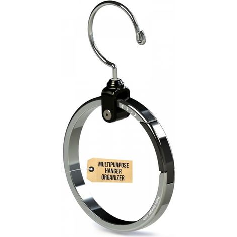 1 cintre multi-usages en acier inoxydable d'un diamètre de 10,5 cm - peu encombrant - adapté pour suspendre ceintures, sacs à main, etc. (1/5)