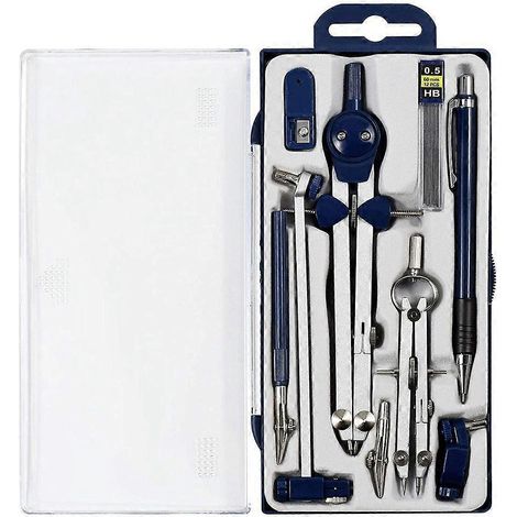 Ensemble de géométrie 9 pièces, compas en métal, outil de précision pour étudiant, outil à tracer des cercles et kits de dessin d'architecture (1/4)