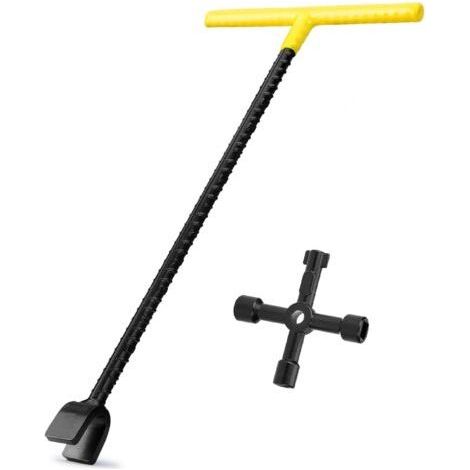 Water Meter Wrench 16 Inch (Approx. 40.6cm) with Convenient 4-Way Wrench, T-Handle for Meter Main Valve Water Shutoff Tool (1/5)