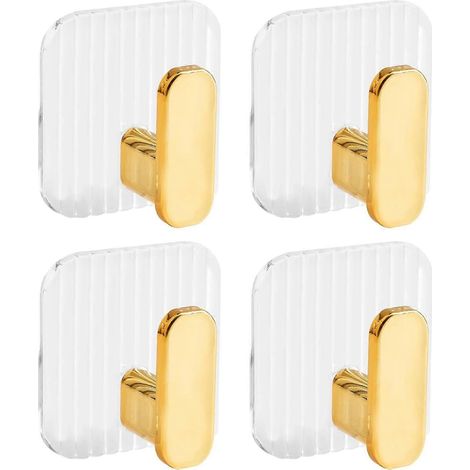 Crochets muraux adhésifs, lot de 4 crochets muraux adhésifs dorés, crochet de salle de bain, crochet pour torchons de cuisine, crochet de porte, crochet mural adhésif pour vêtements, serviettes et cha (1/5)