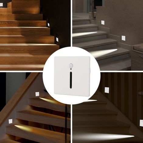 Éclairage d'escalier LED encastré avec détecteur de mouvement 3W, idéal pour les couloirs, les dressings et les chambres. Panneau blanc 3W/4000K. (1/5)