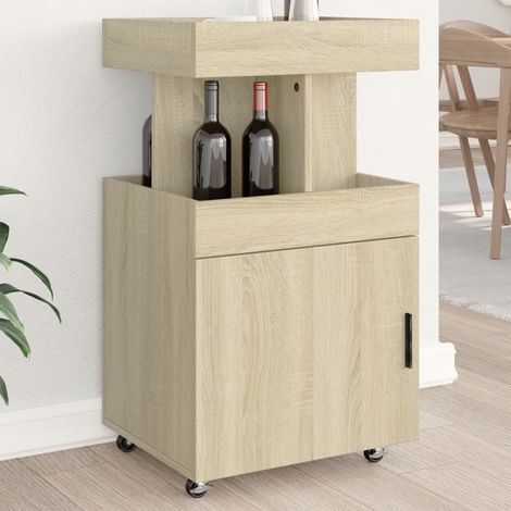 Chariot de bar à roulettes en bois d’ingénierie, chêne sonoma, 50 x 41 x 89 cm - PANGIVO (1/5)
