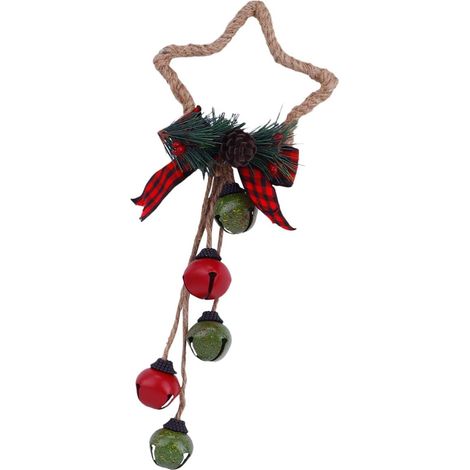 LAOA Clochettes de Noël à suspendre pour porte, cloche rustique en forme d'étoile vintage avec nœud, décoration à suspendre pour porte d'arbre de Noël, vacances d'hiver (1/5)