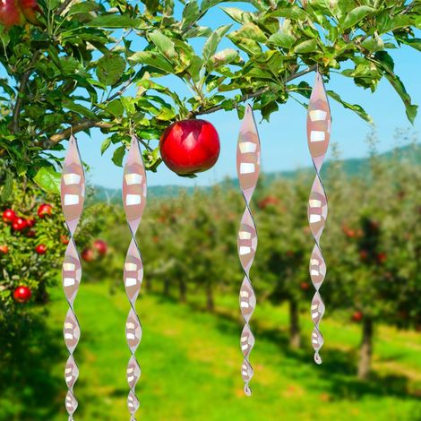 Garten-Vogelabwehrstäbe, spiralförmig, regenbogenfarben, kaffeebraun, reflektierend und dekorativ, 4 Stück pro Packung