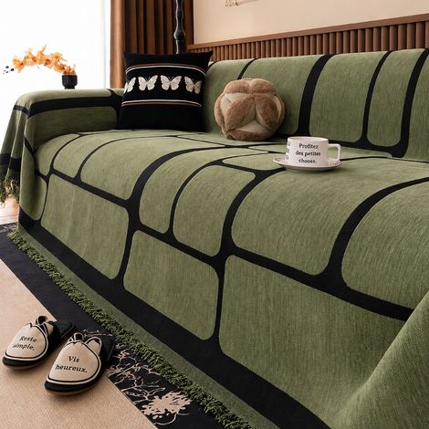 Housse de canapé rétro en chenille vert carreaux 180×230 cm pour petit 2 places vert 230cm 50 × 45 × 10 cm 1,5 kg – Livraison gratuite