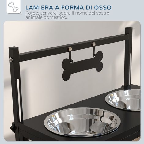 Support surélevé pour gamelles de chien. hauteur réglable. 2 gamelles de 900 ml en acier inoxydable. noir (1/5)