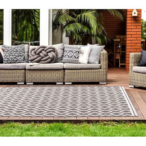 Terrace Diamond Modern Geometric Flatweave Outdoor Rug in Grey 80 x 150 cm (2'x6''x5'0'') (1/4)