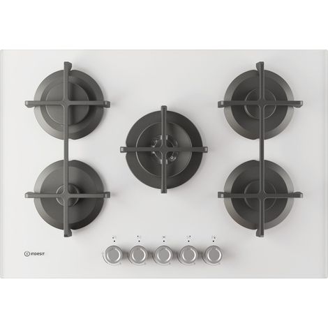 Indesit ING 72T/WH 1 piano gas vetro bianco 75cm 5 fuochi bruciatore doppia corona griglie in ghisa lavabili in lavastoviglie. Colore del prodotto: Bianco, Posizionamento dell'apparecc... - ING72T/WH1 (1/5)