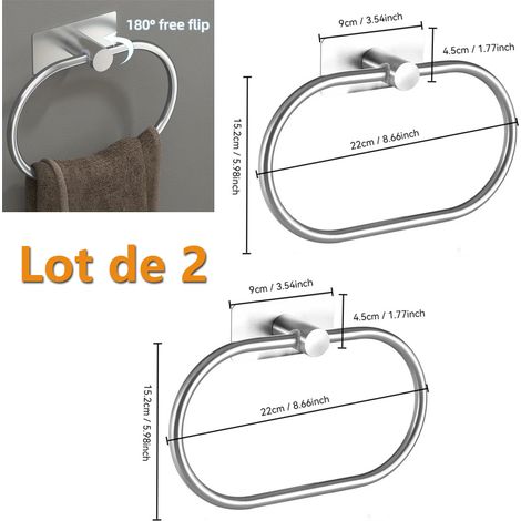 Lot de 2 Porte serviettes mural à 180° pliable résistant pour salle de bain sans perçage (1/4)