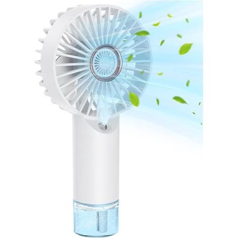 Ventilatore personale portatile con nebulizzatore, ricaricabile, con 3 velocità, ideale per viaggi, spiaggia e ufficio, colore bianco. (1/2)