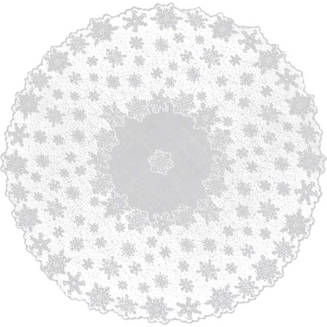 Nappe De Table Ronde - Dentelle Blanche - Diamètre 178 Cm - Motif Flocon De Neige - Pour Décoration De Fête De Noël - 1 Pièce (1/2)
