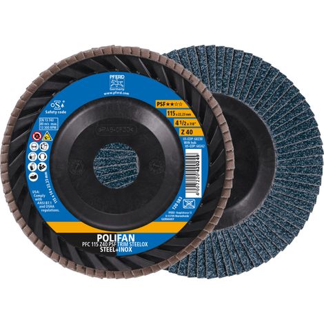 PFERD TOOLS POLIFAN Fächerscheibe PFC 115x22,23 mm konisch Z40 Universallinie PSF TRIM STEELOX für Stahl/Edelstahl 10 Stk (1/5)