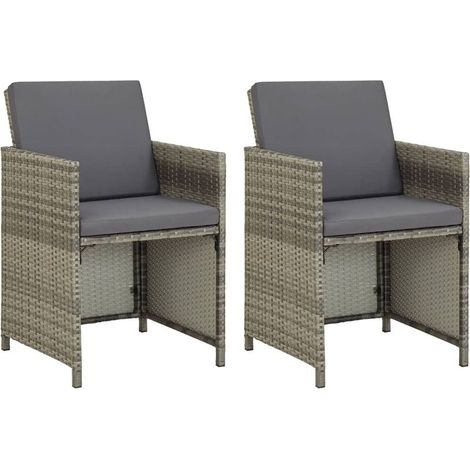 2 pcs Chaises de jardin avec coussins Résine tressée Gris 52 x 56 x 85cm Housse de chaise lavable (1/5)